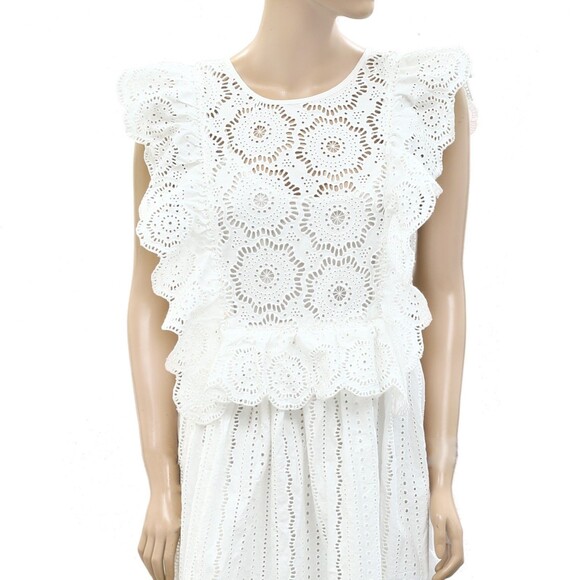 Loeffler Randall Brynn Flutter-Sleeve Midi Dress Eyelet Embroidered S NEW 283832 - Picture 5 of 8